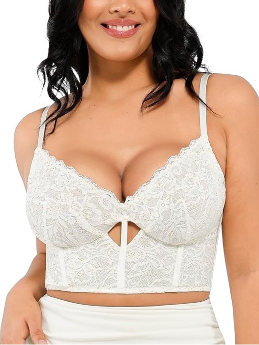 NWT Popilush Full Coverage Longline Underwire Lace Bralette Corset Top - White L